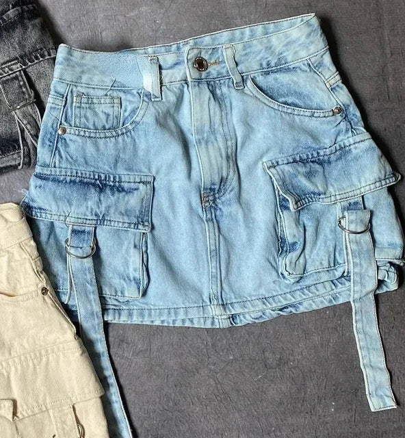Dalina - Unifarbener Denim-Rock in A-Linie