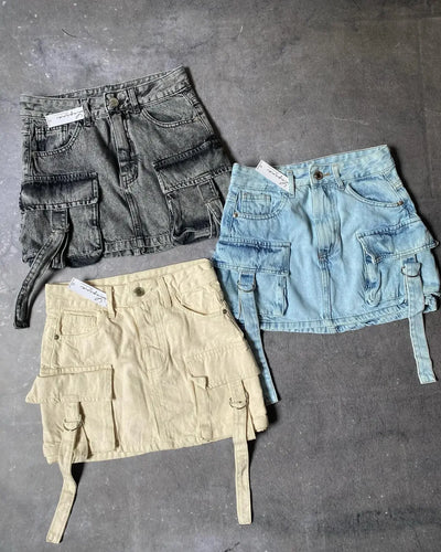 Dalina - Unifarbener Denim-Rock in A-Linie