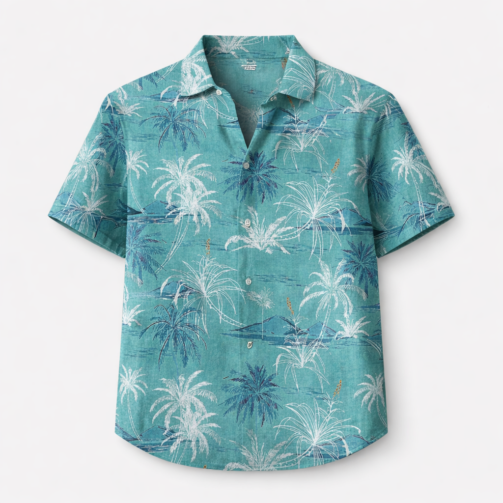 Hawaiian linen beach shirt for men white sky blue