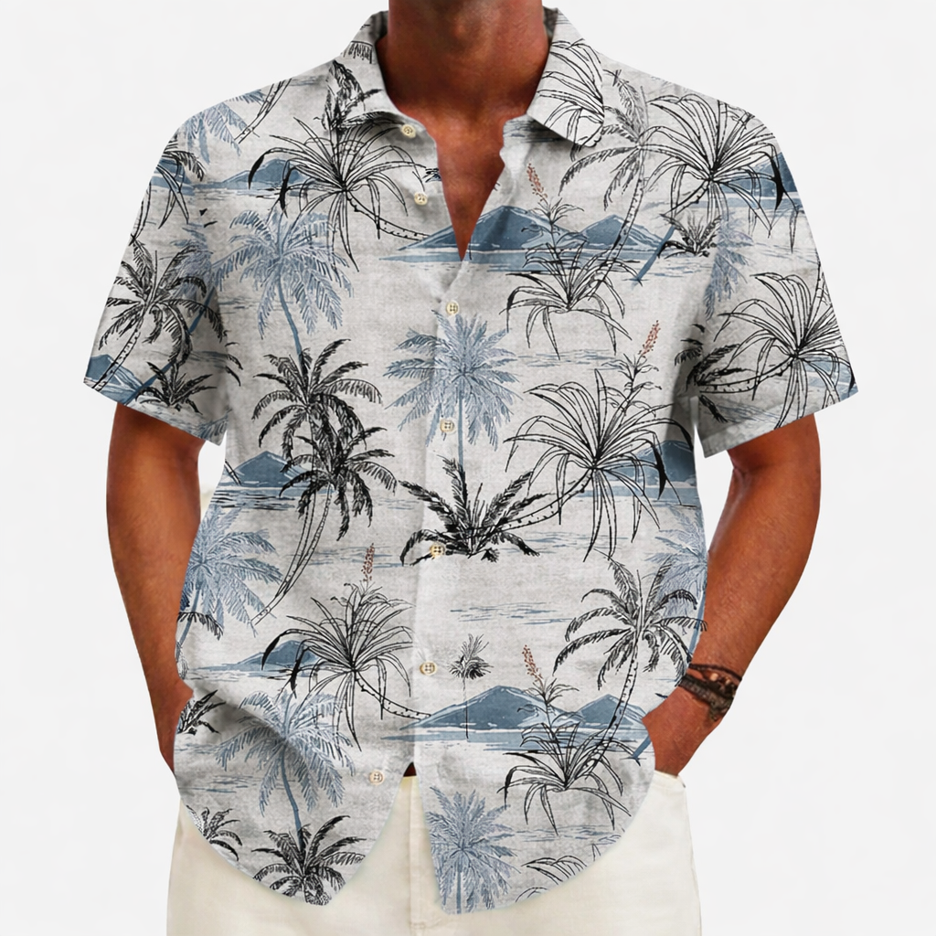Hawaiian linen beach shirt for men white