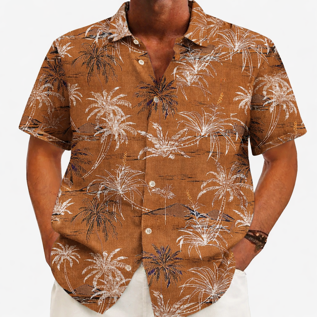 Hawaiian linen beach shirt for men white
