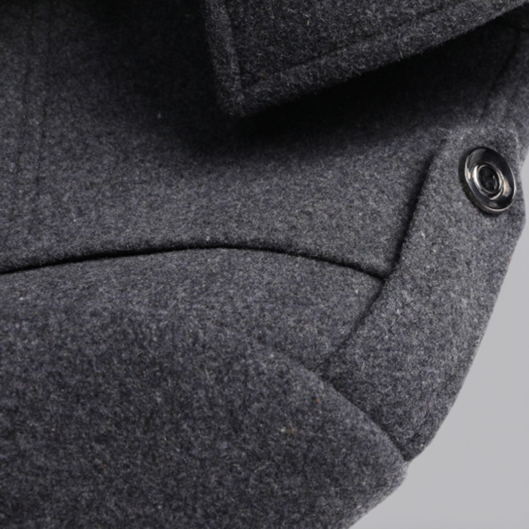 Men's Coat with Stand-up Collar - Long Coat - Front Zipper