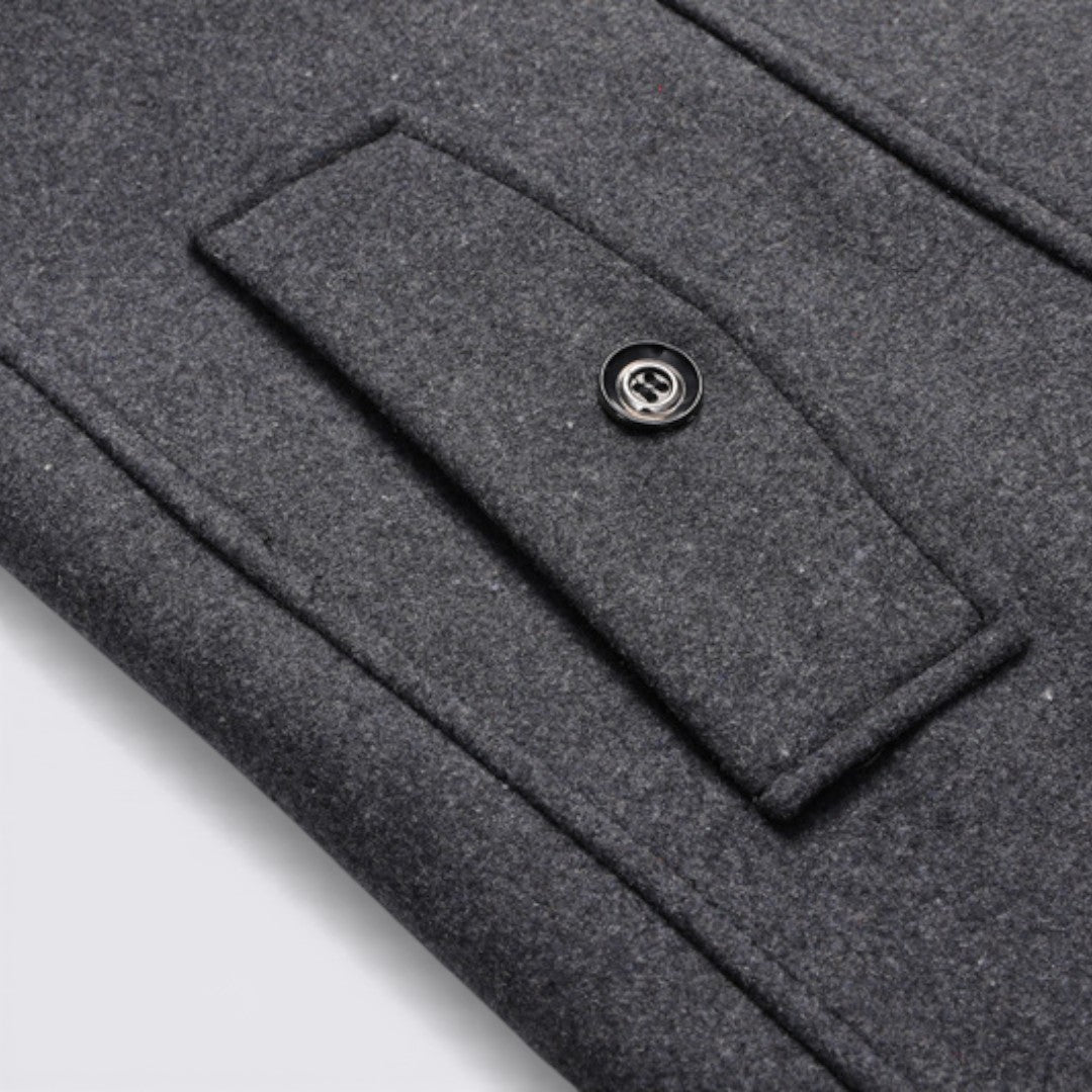 Men's Coat with Stand-up Collar - Long Coat - Front Zipper