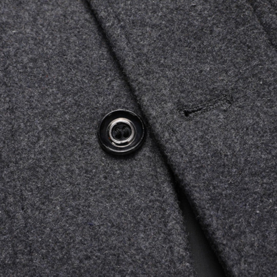 Men's Coat with Stand-up Collar - Long Coat - Front Zipper