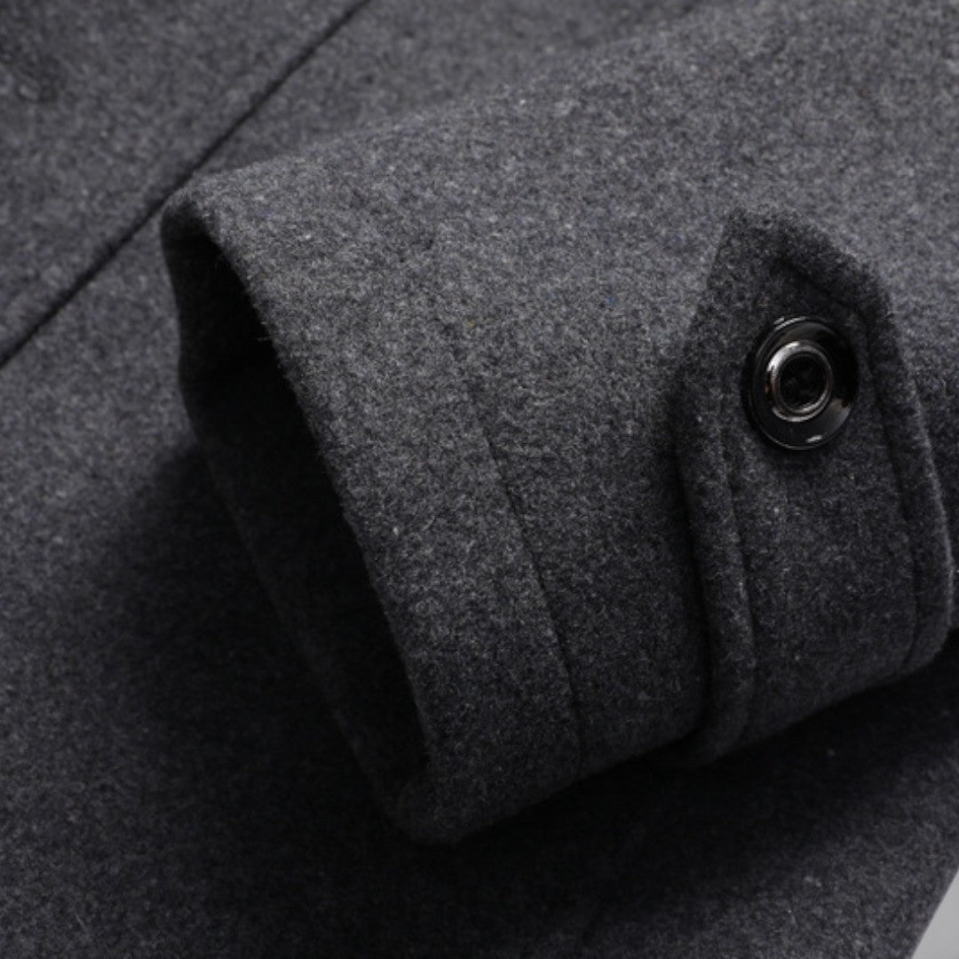 Men's Coat with Stand-up Collar - Long Coat - Front Zipper