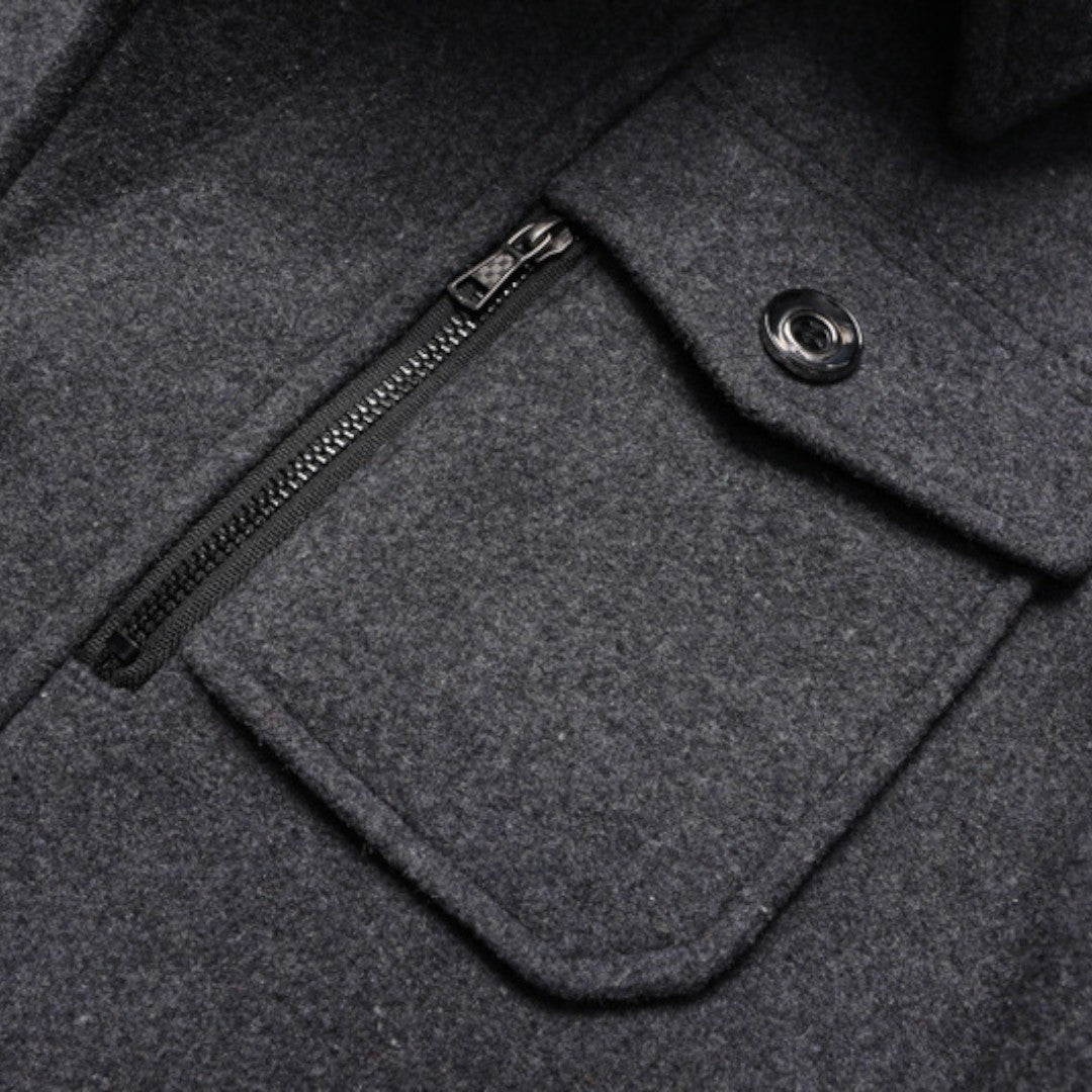 Men's Coat with Stand-up Collar - Long Coat - Front Zipper