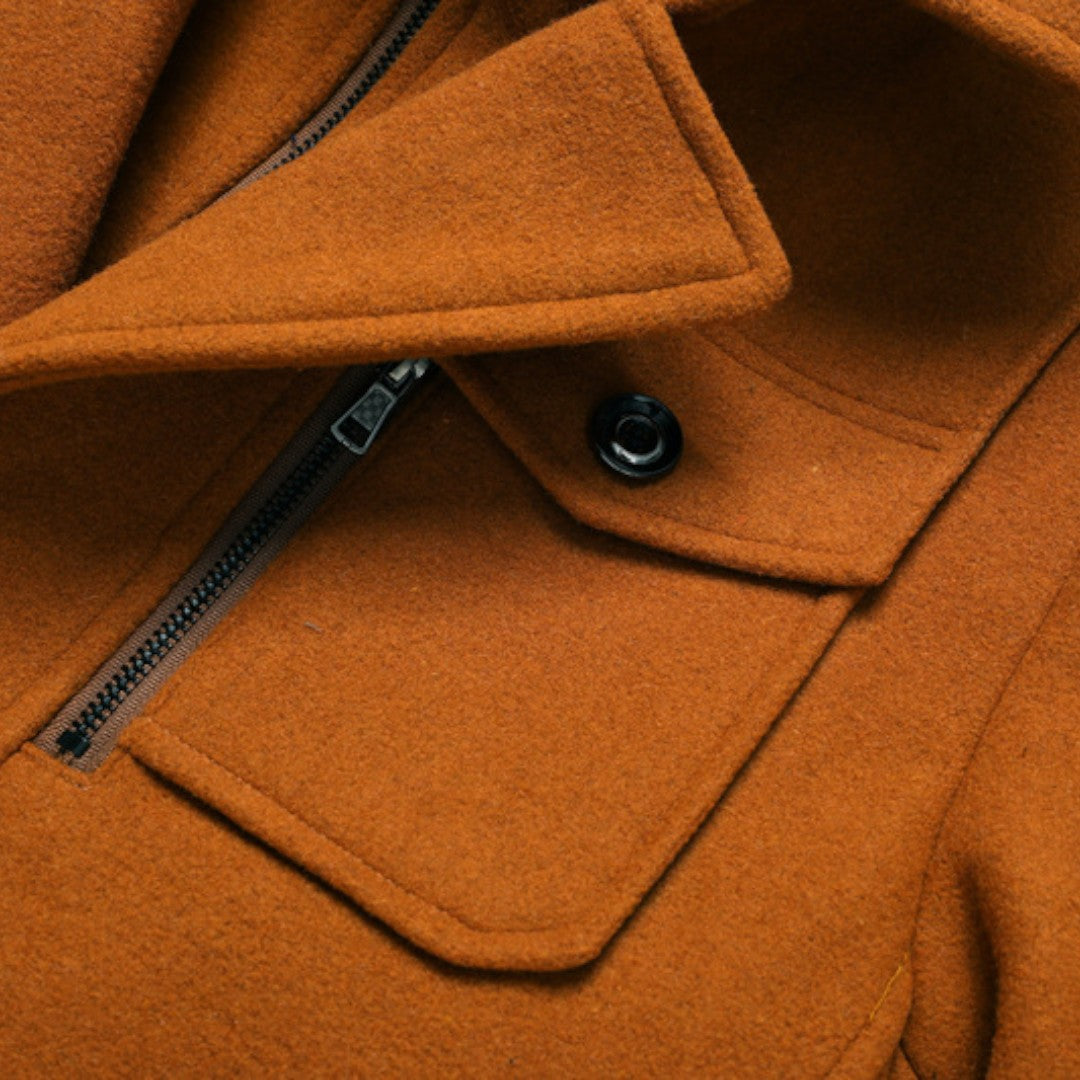 Men's Coat with Stand-up Collar - Long Coat - Front Zipper