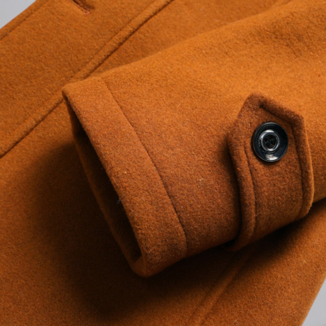 Men's Coat with Stand-up Collar - Long Coat - Front Zipper