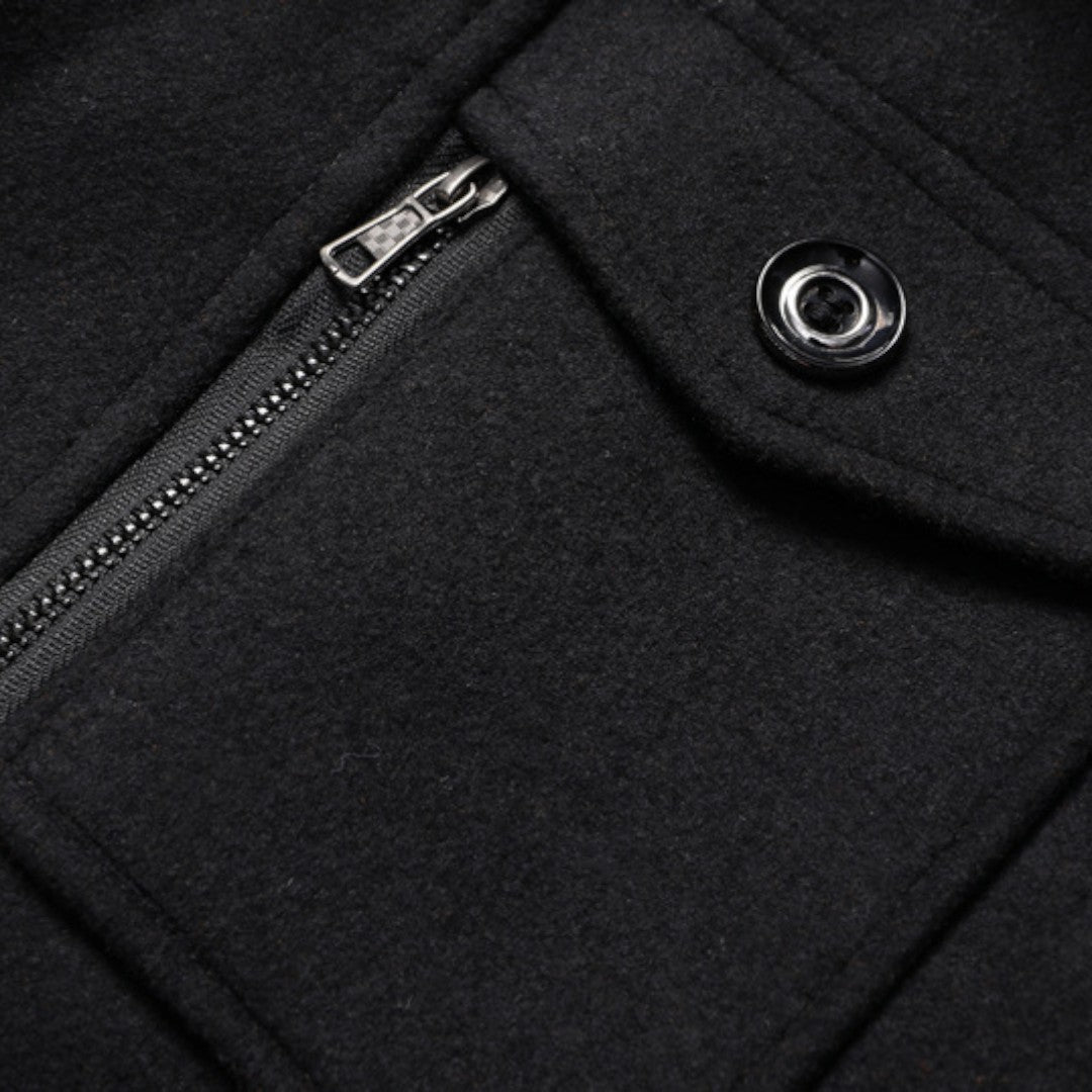 Men's Coat with Stand-up Collar - Long Coat - Front Zipper