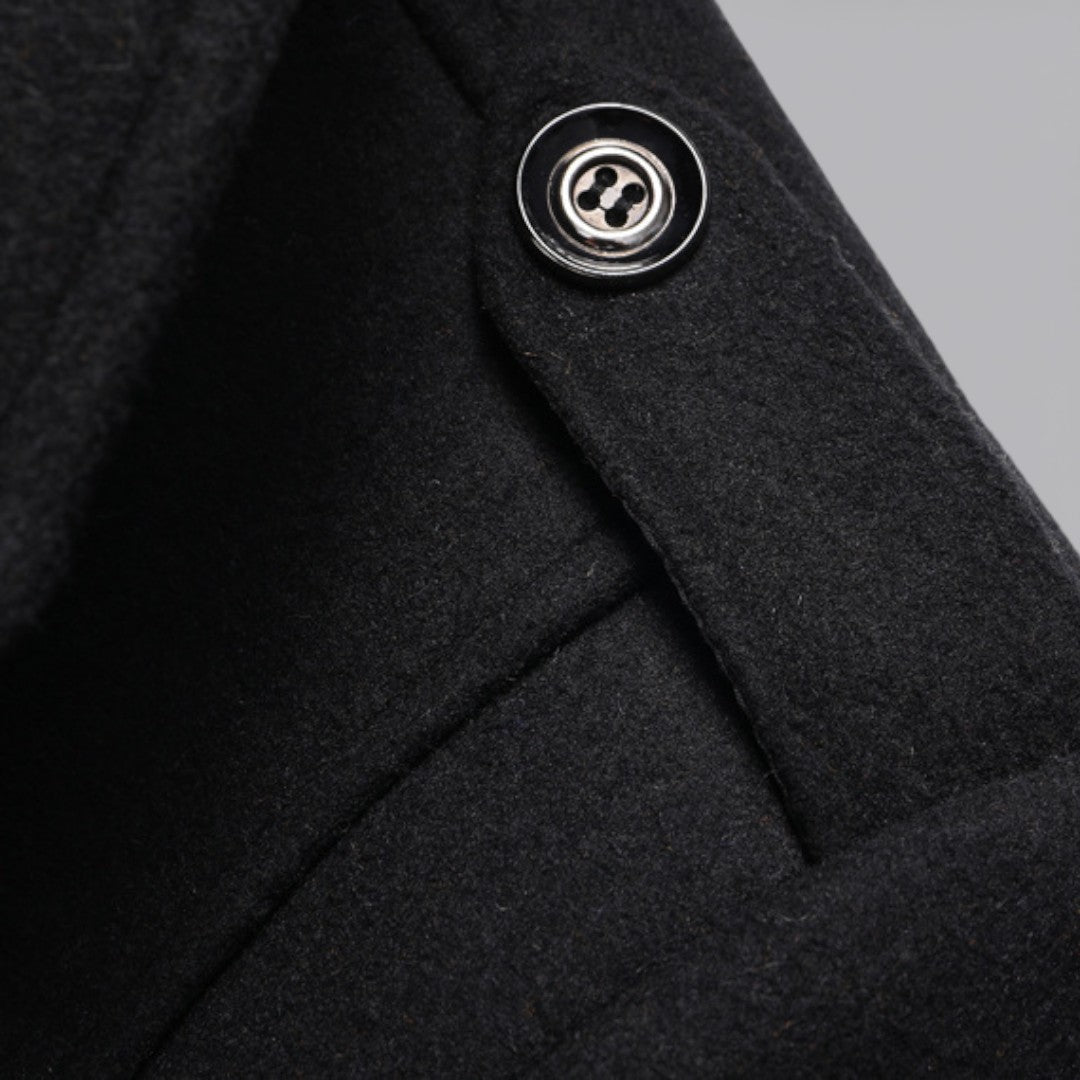 Men's Coat with Stand-up Collar - Long Coat - Front Zipper