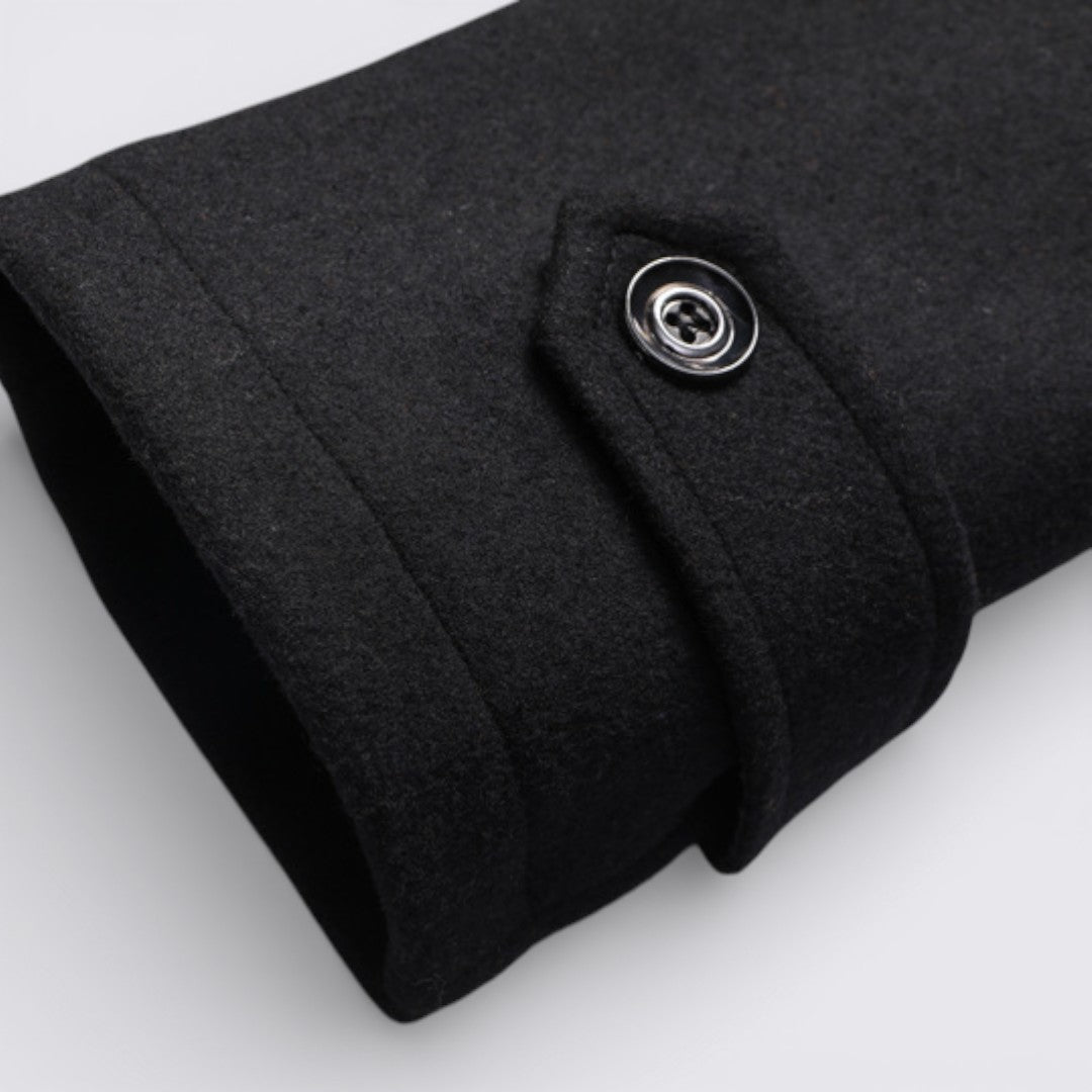 Men's Coat with Stand-up Collar - Long Coat - Front Zipper