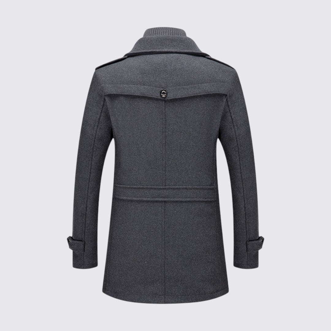 Men's Coat with Stand-up Collar - Long Coat - Front Zipper