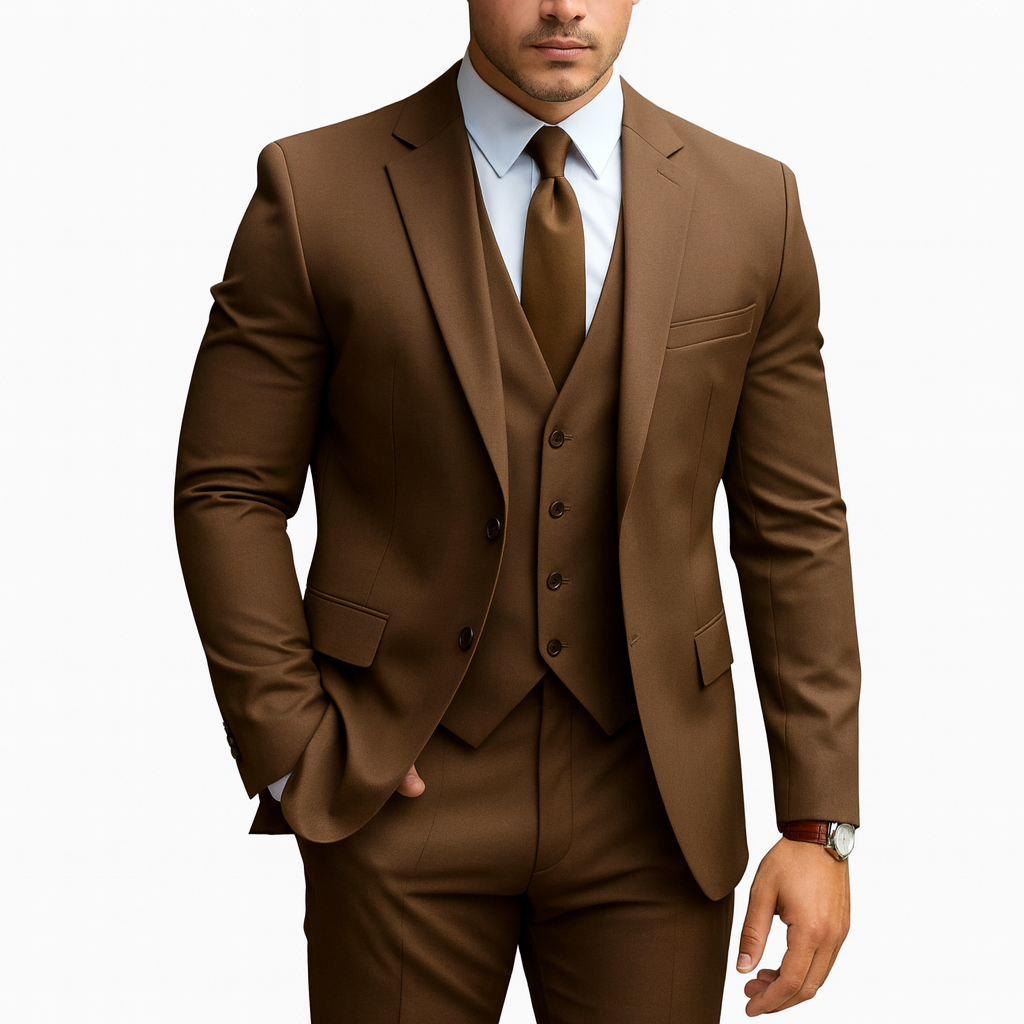 3-piece suit  dark brown