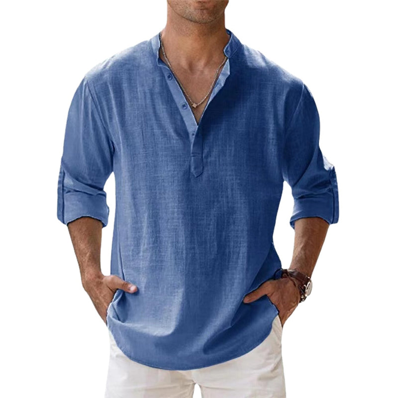Herren Leinenhemd mit Henley-Kragen