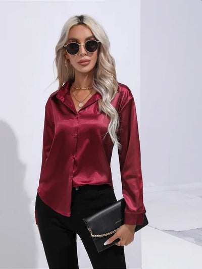 Elegante Satinbluse mit langen Ärmeln - Mühelos und luxuriös