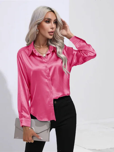 Elegante Satinbluse mit langen Ärmeln - Mühelos und luxuriös