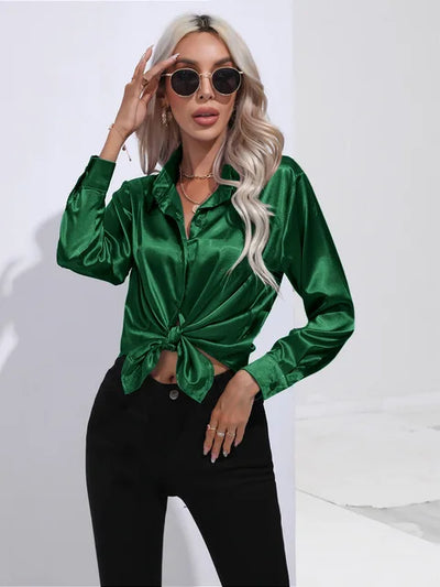 Elegante Satinbluse mit langen Ärmeln - Mühelos und luxuriös