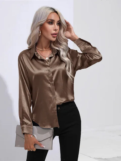 Elegante Satinbluse mit langen Ärmeln - Mühelos und luxuriös