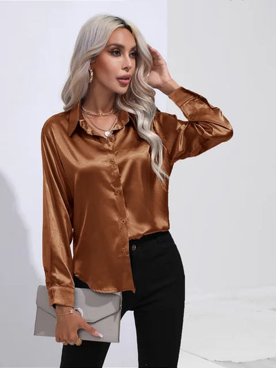 Elegante Satinbluse mit langen Ärmeln - Mühelos und luxuriös