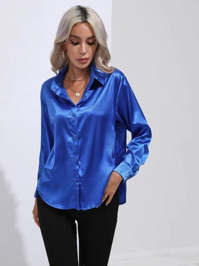 Elegante Satinbluse mit langen Ärmeln - Mühelos und luxuriös