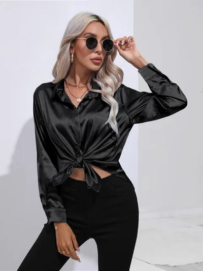 Elegante Satinbluse mit langen Ärmeln - Mühelos und luxuriös