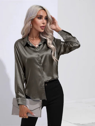 Elegante Satinbluse mit langen Ärmeln - Mühelos und luxuriös