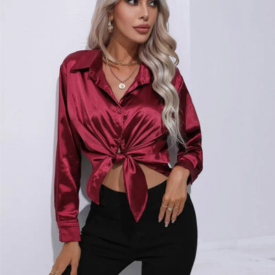 Elegante Satinbluse mit langen Ärmeln - Mühelos und luxuriös