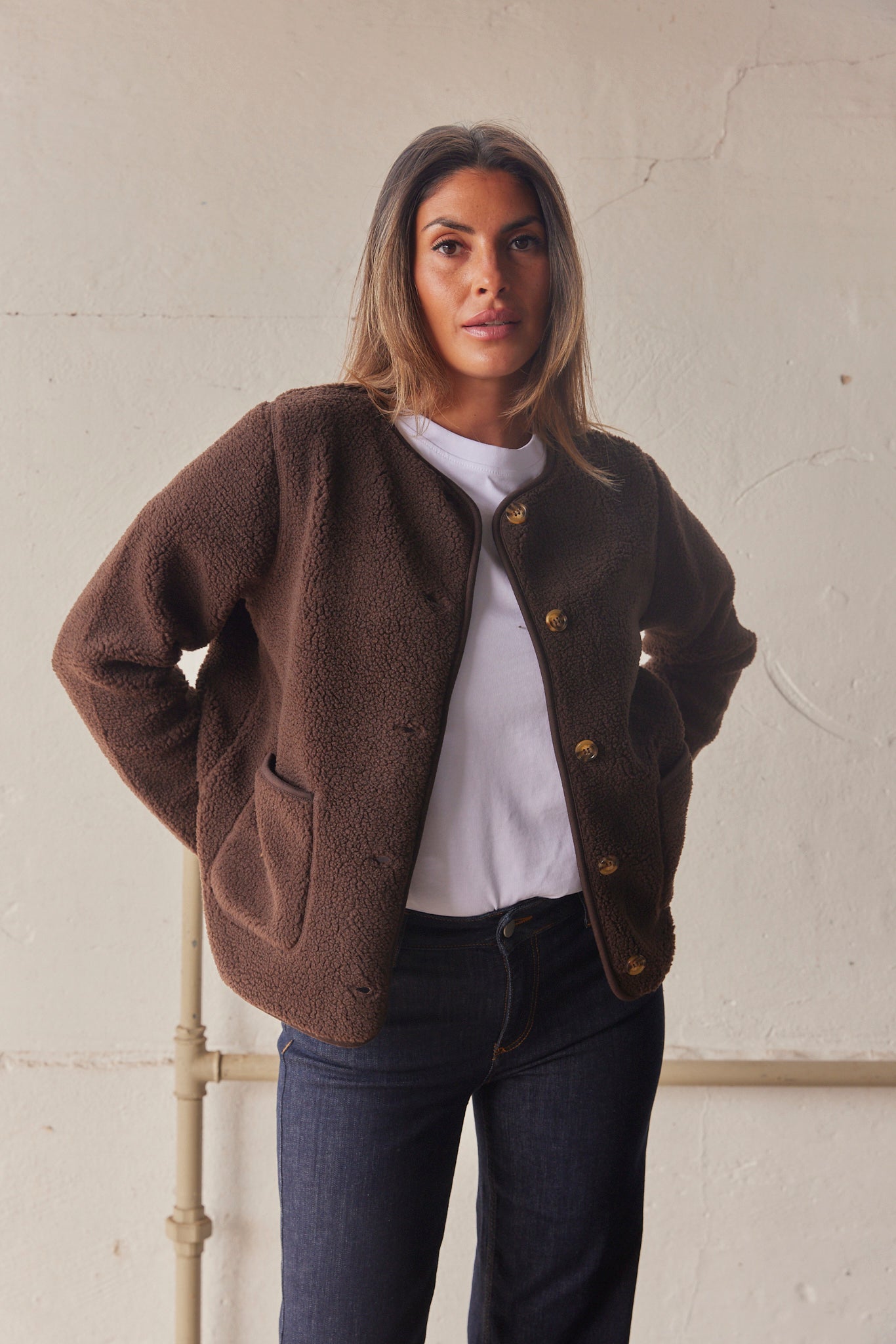 Giacca Teddy da donna in marrone | Giacca morbida e calda