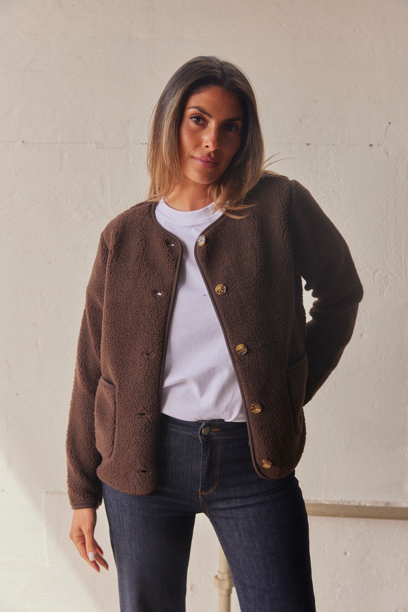 Giacca Teddy da donna in marrone | Giacca morbida e calda