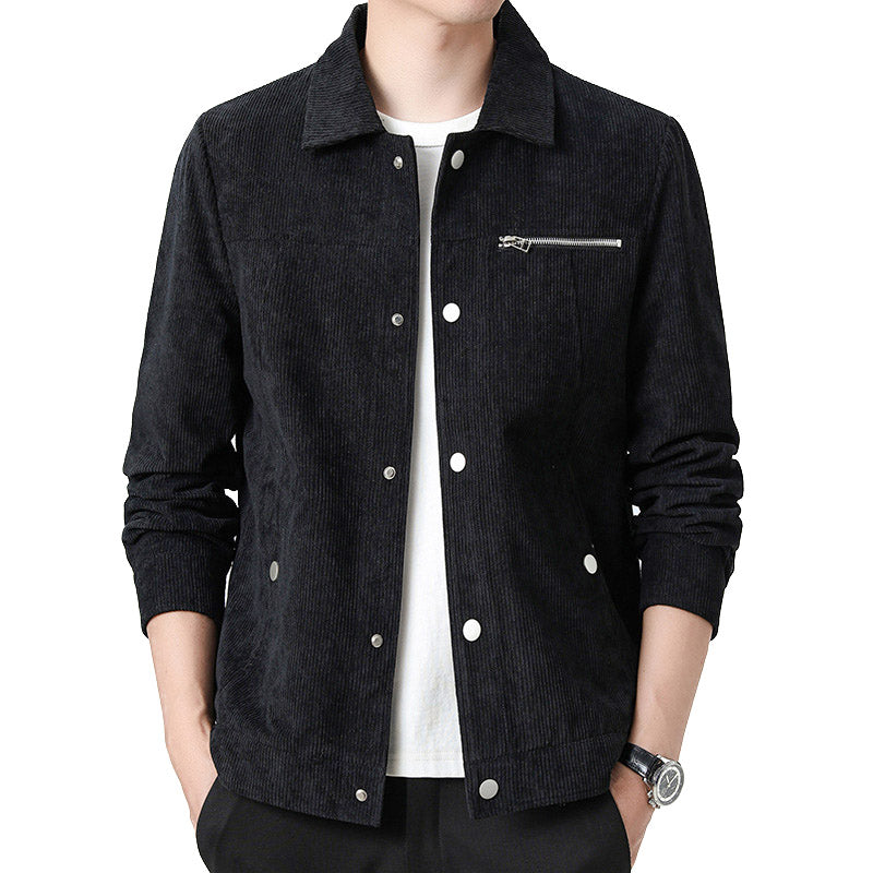 Kvalitná pánska prechodná bunda z klasického zamatového materiálu