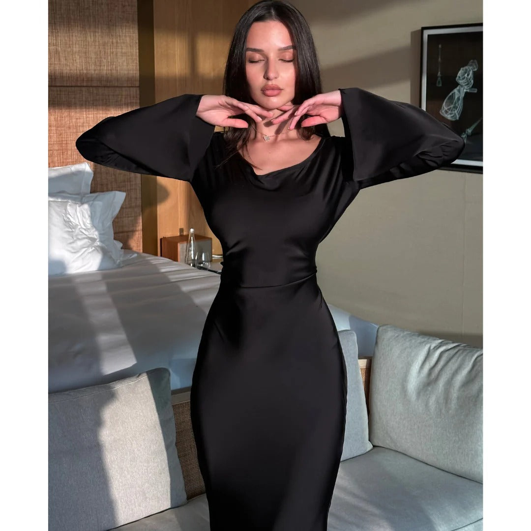 Elegante abito lungo in satin con vestibilità aderente da donna | Ideale per primavera/estate