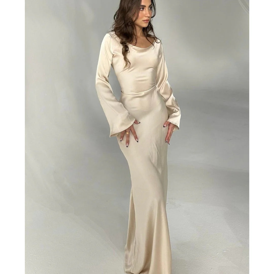 Elegante abito lungo in satin con vestibilità aderente da donna | Ideale per primavera/estate