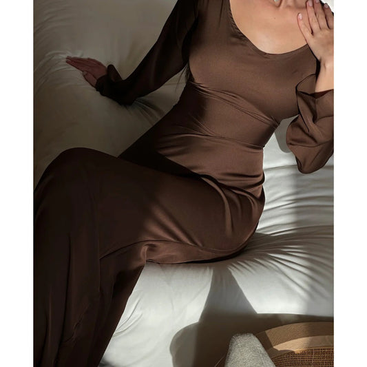 Elegante abito lungo in satin con vestibilità aderente da donna | Ideale per primavera/estate