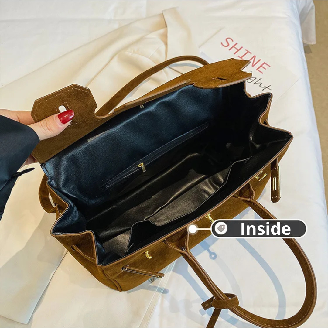 Kelly | Bolso de hombro de ante con herrajes dorados