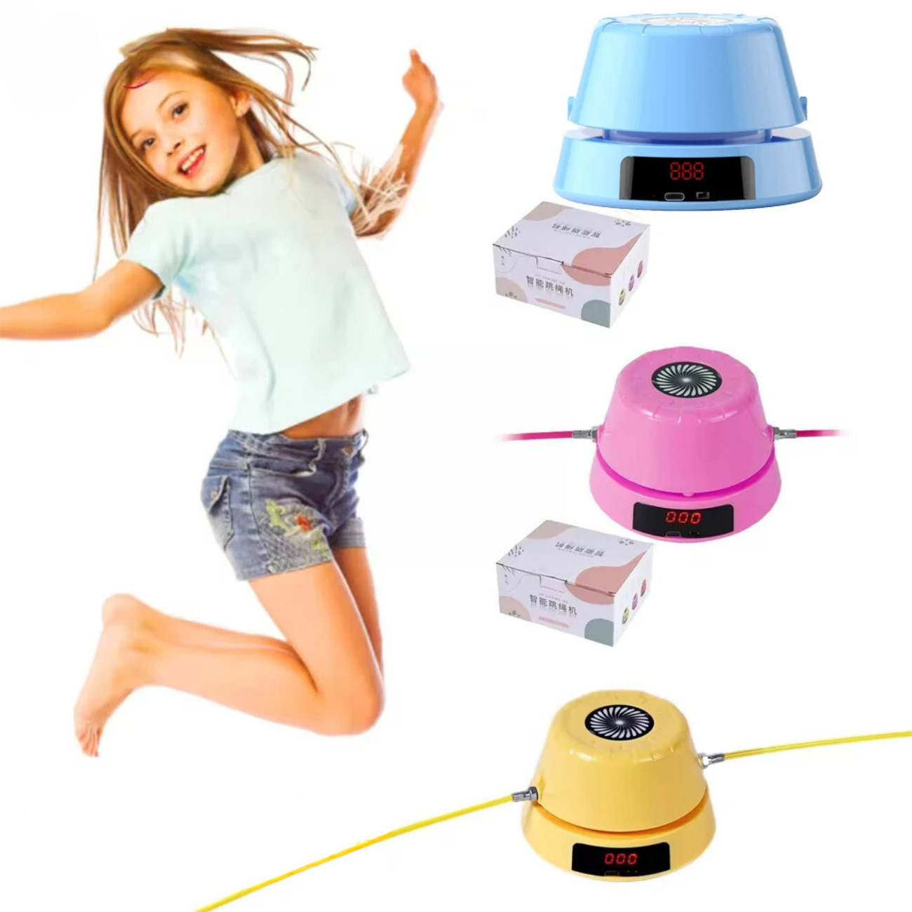 Dispositivo de salto eléctrico inteligente con cuerda giratoria. 