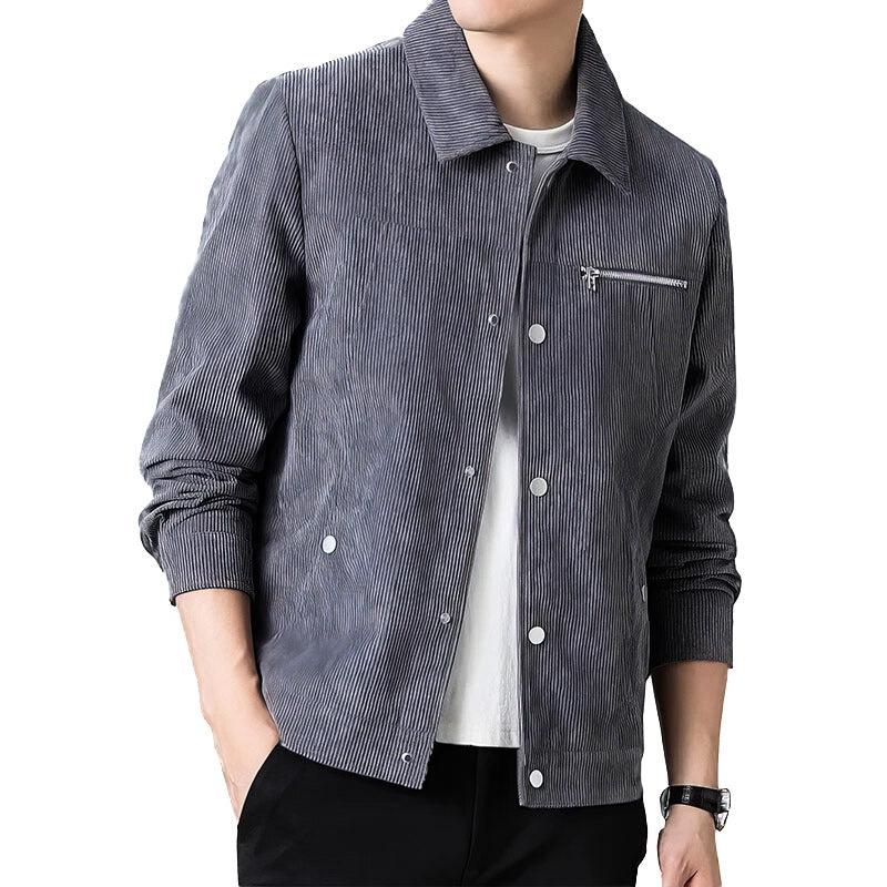 Kvalitná pánska prechodná bunda z klasického zamatového materiálu