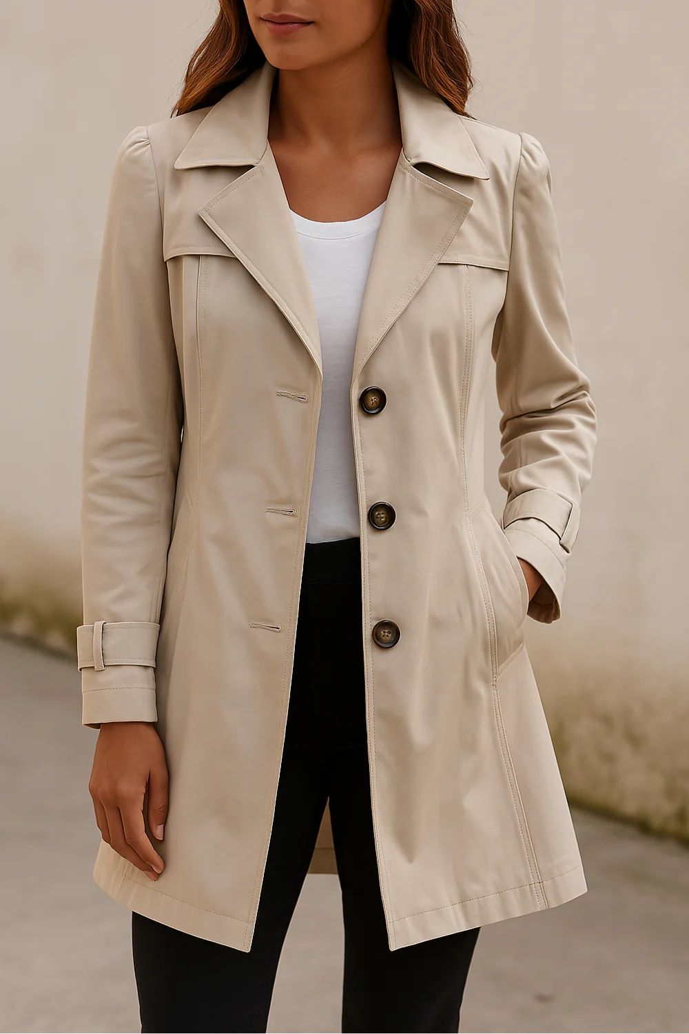 Damen Trenchcoat mit Knöpfen - Mid-Season-Mantel mit Kragen