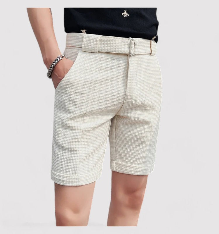 Checked men's shorts with adjustable belt