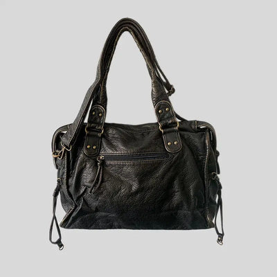Bolso de hombro estructurado para mujer con acabado lavado y compartimentos.