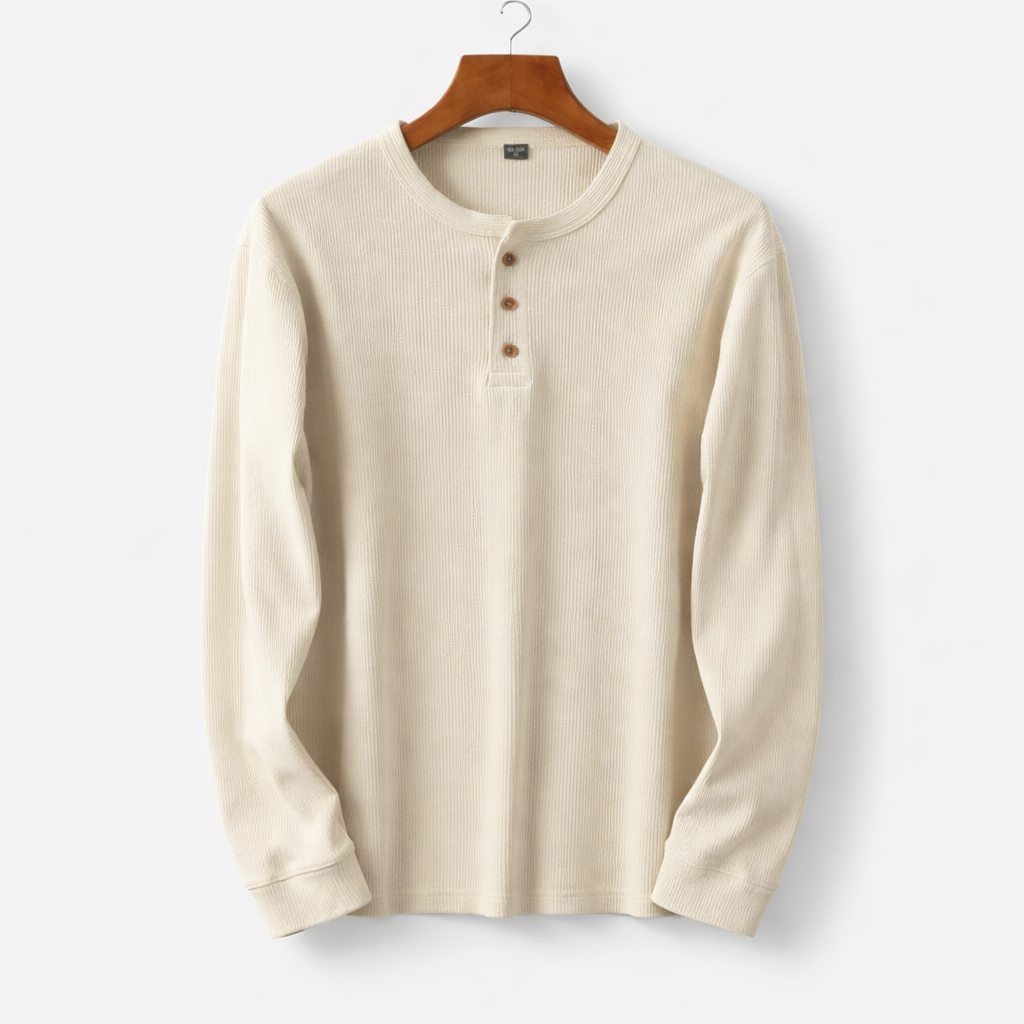 Classic long-sleeved Henley shirt khaki