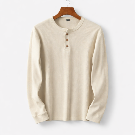 Classic long-sleeved Henley shirt khaki