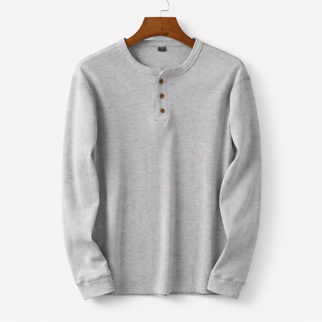 Classic long-sleeved Henley shirt gray