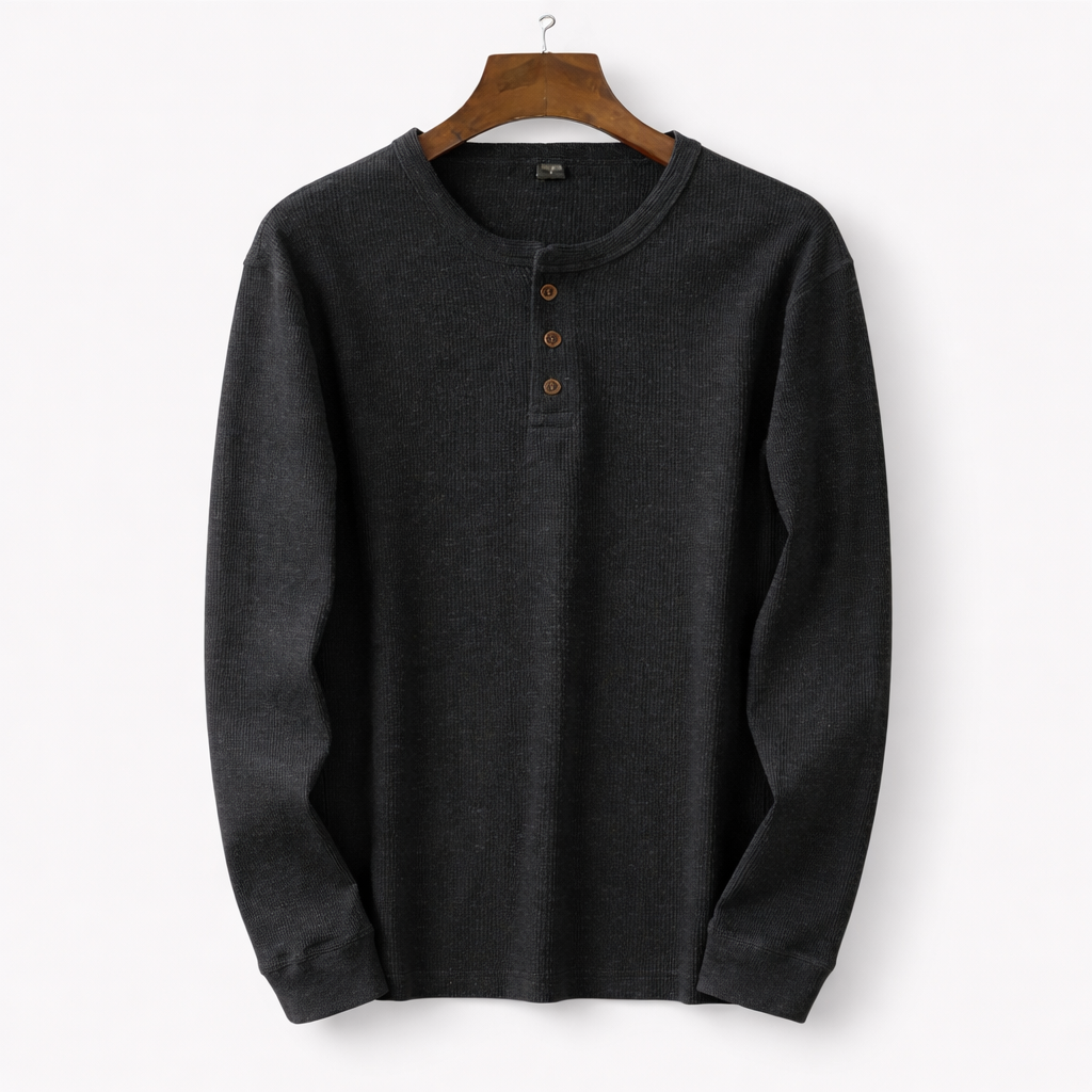Classic long-sleeved Henley shirt drak gray