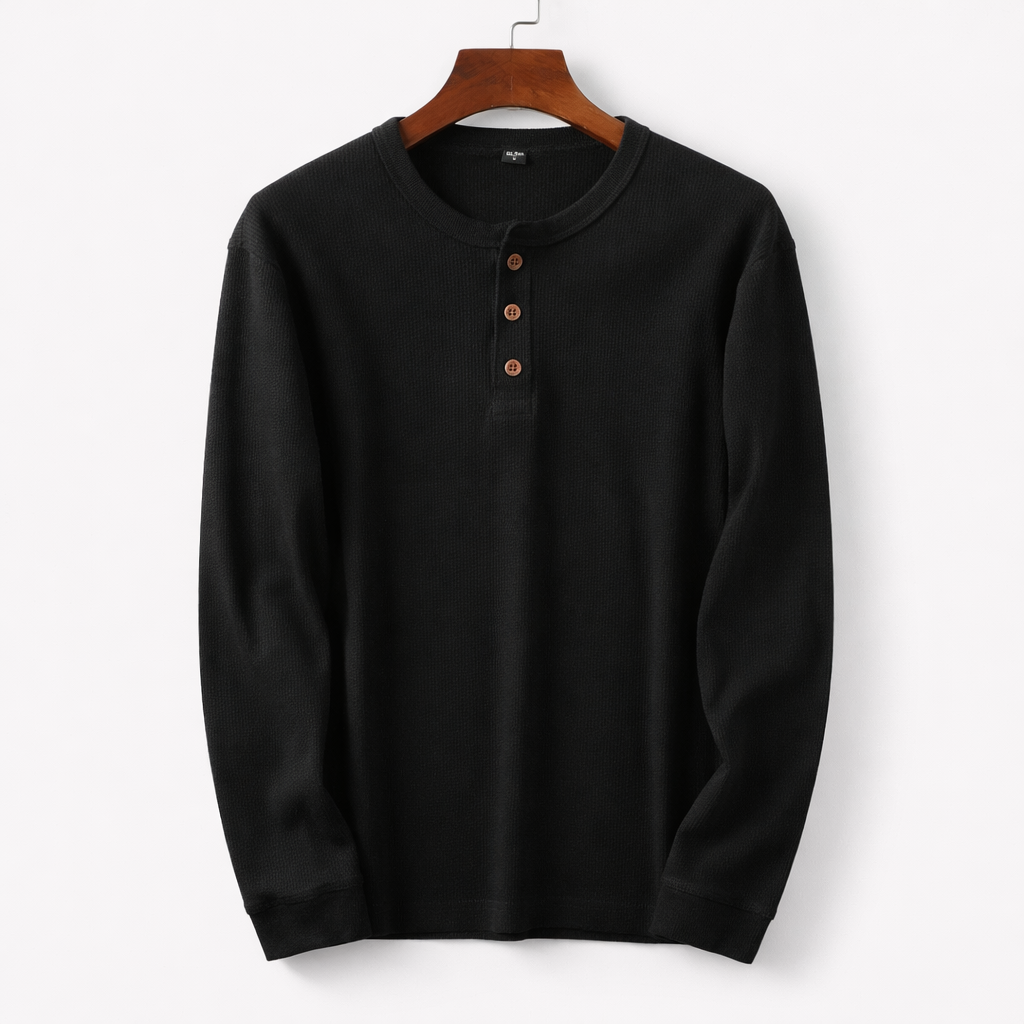 Classic long-sleeved Henley shirt black