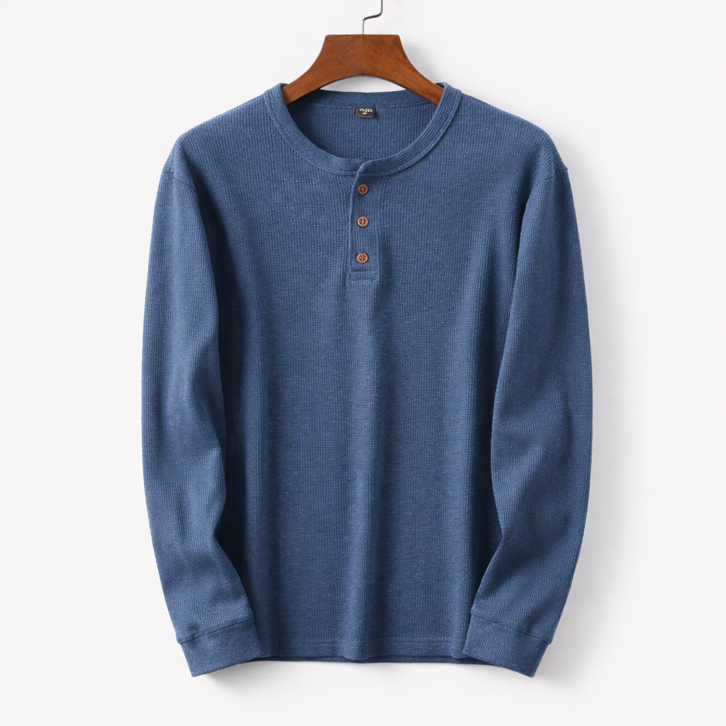 Classic long-sleeved Henley shirt navy blue 