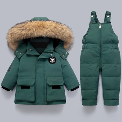 Warmer Kinder-Wintermantel Overall mit Fellkragen