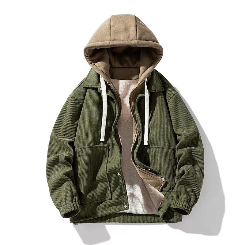 Giacca in velluto con cappuccio per uomo - Foderata