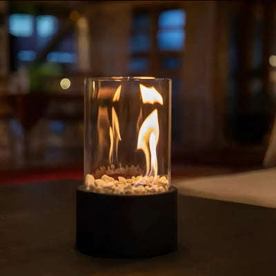 Lujolux | Elegante chimenea de mesa con base de metal negro