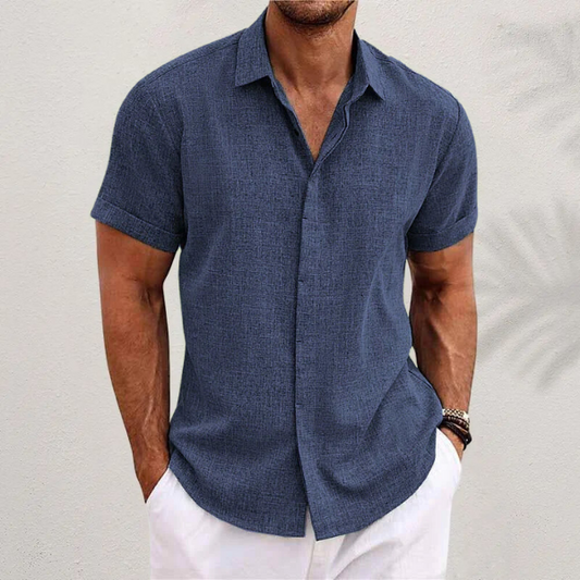 Camicia estiva da uomo a maniche corte in lino, stile estivo, traspirante, taglio comodo