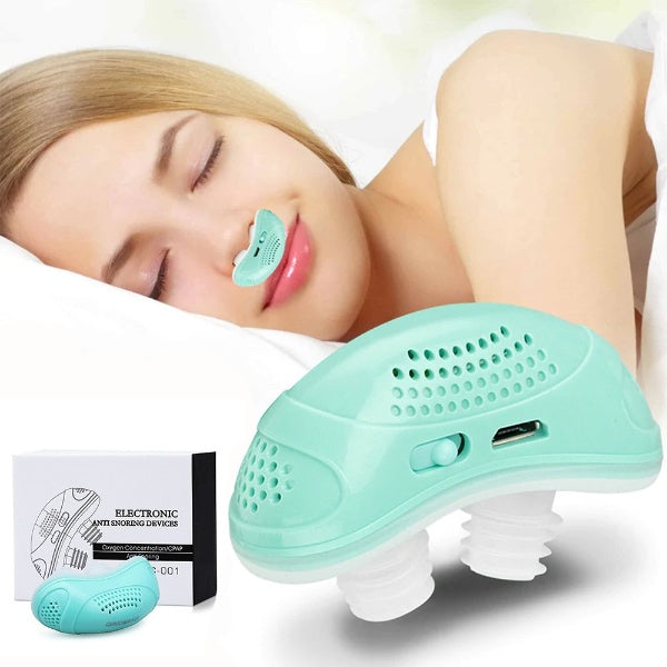 Dispositivo Micro CPAP para la apnea del sueño: dispositivo antirronquidos portátil sin mascarilla, verde claro y muy silencioso.